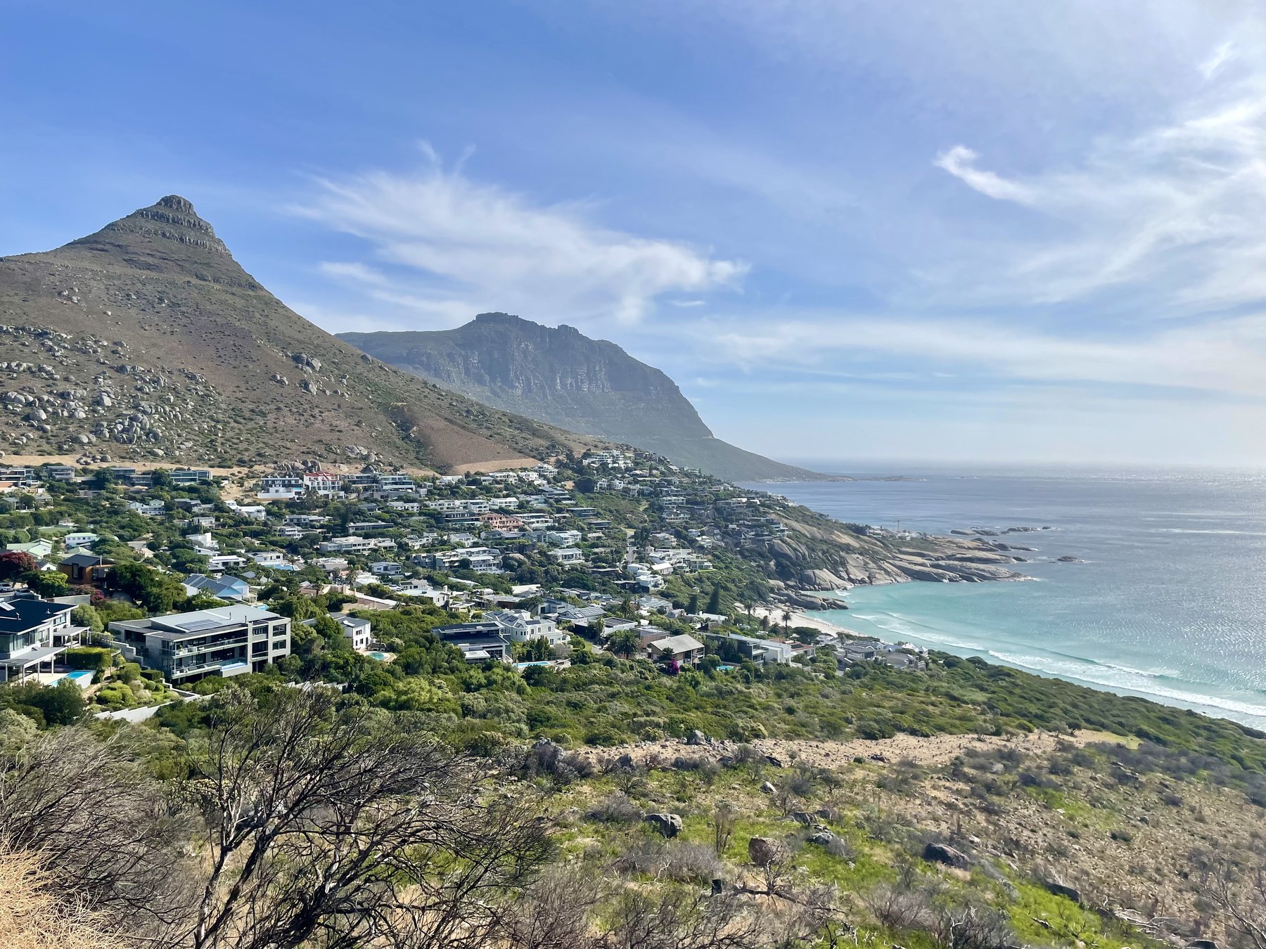 Coastal town at the base of a mountain