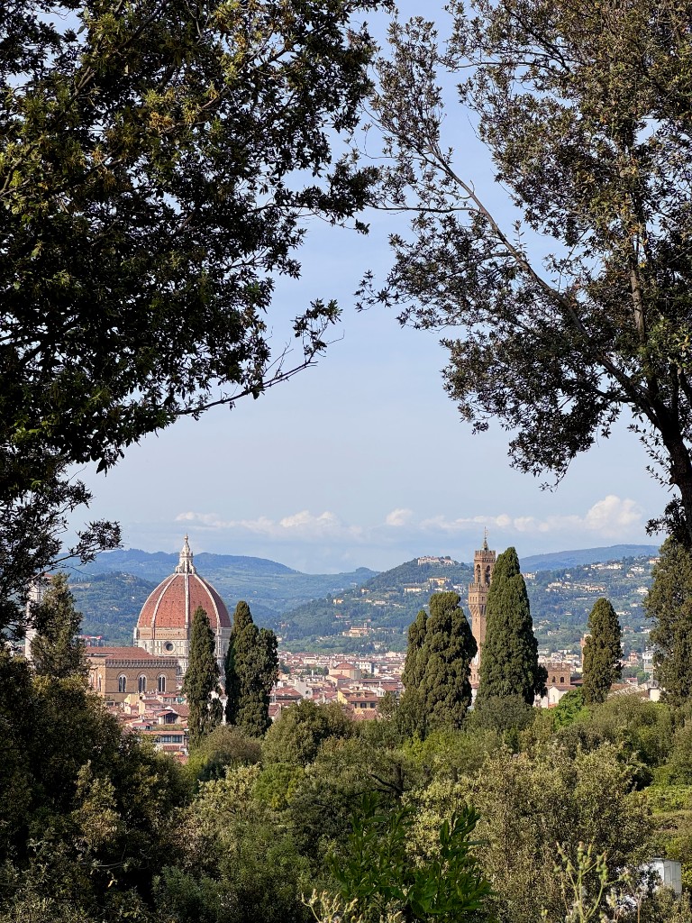 Florence skyline with the Duomo framed by trees
